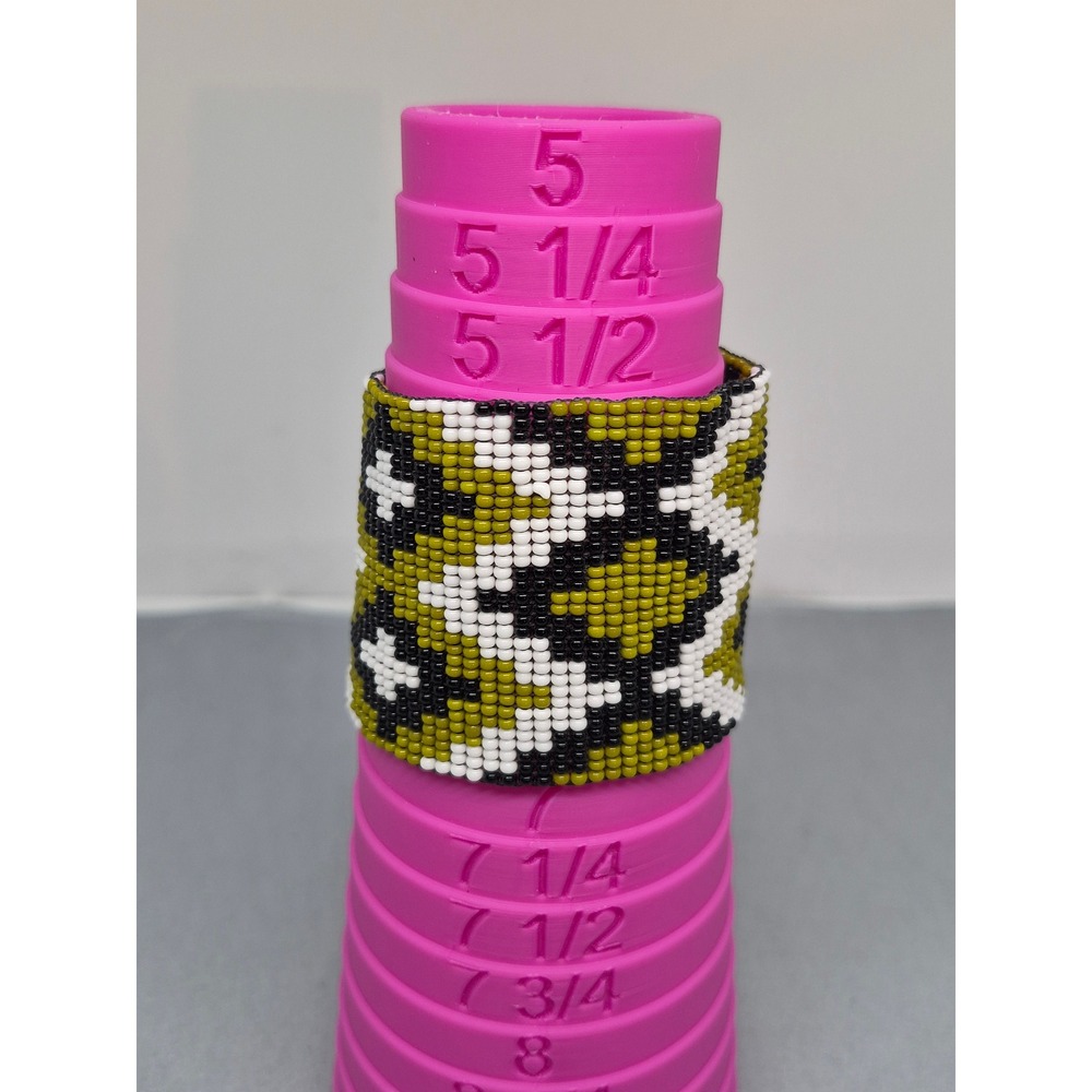 Beaded Handmade Cuff Bracelet Green Black White Geometric Seed Bead Boho